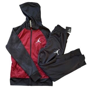 NWT Nike Air Jordan Boys Hoodie and Sweatpants Set Sz M 10-12 Black Red